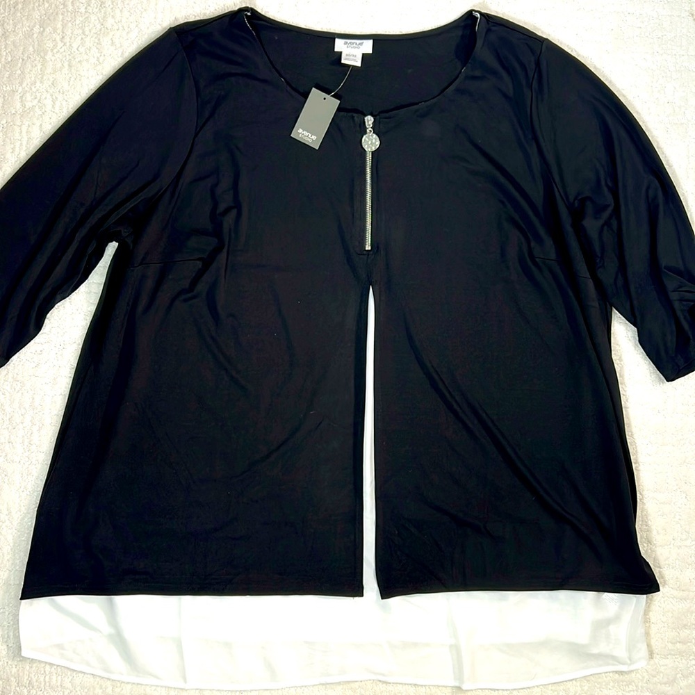 New! Avenue Studio Tamara Tunic black overlay ivory underlay 3/4 sleeves 30/32